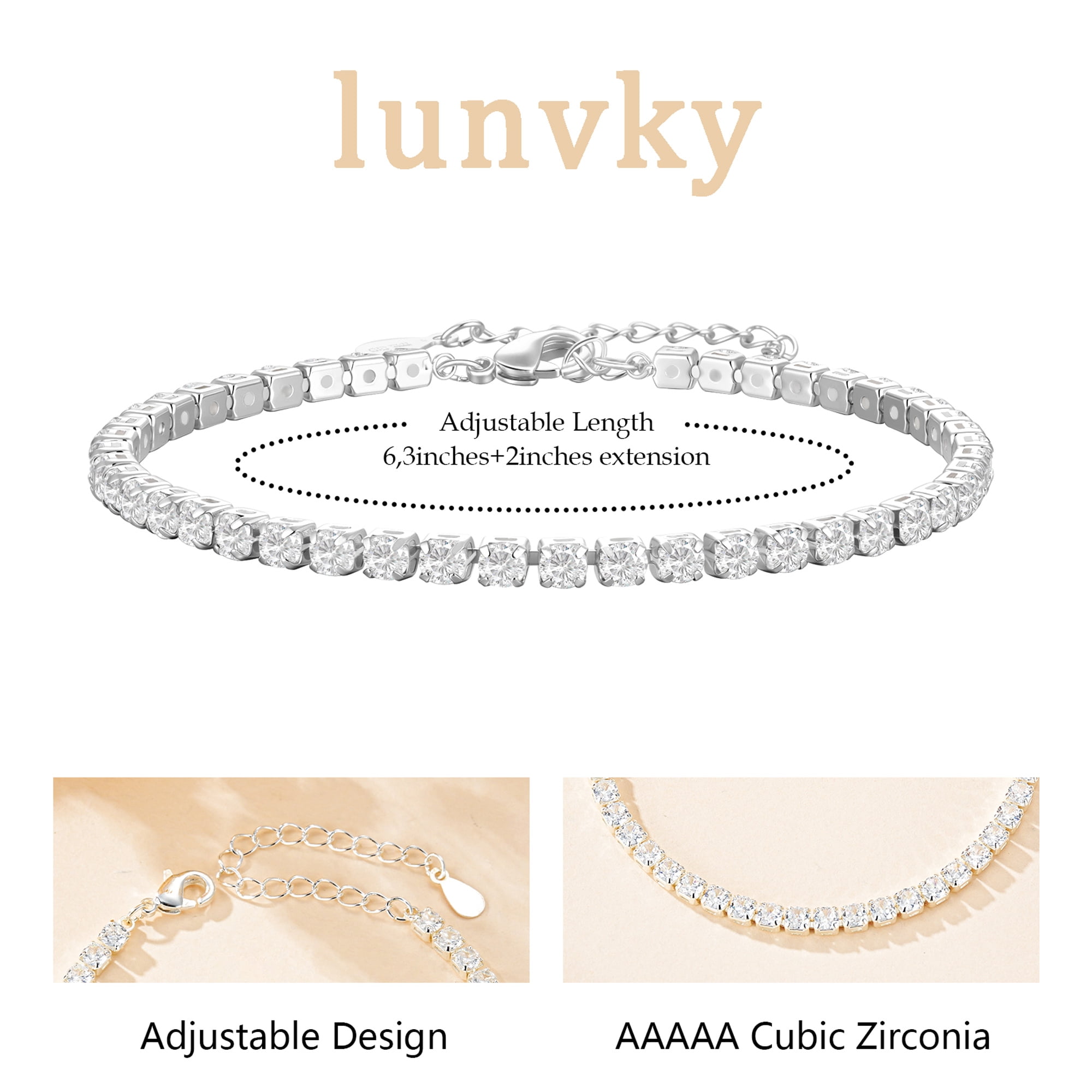LUNVKY S925 Sterling Silver Plated Tennis Bracelets for Women Girls CZ April Birthstone Bracelets with Crystal Birthday Graduation Jewelry Gifts Teen Mom Her Adult Wife Kids Age Ideas - Image 3