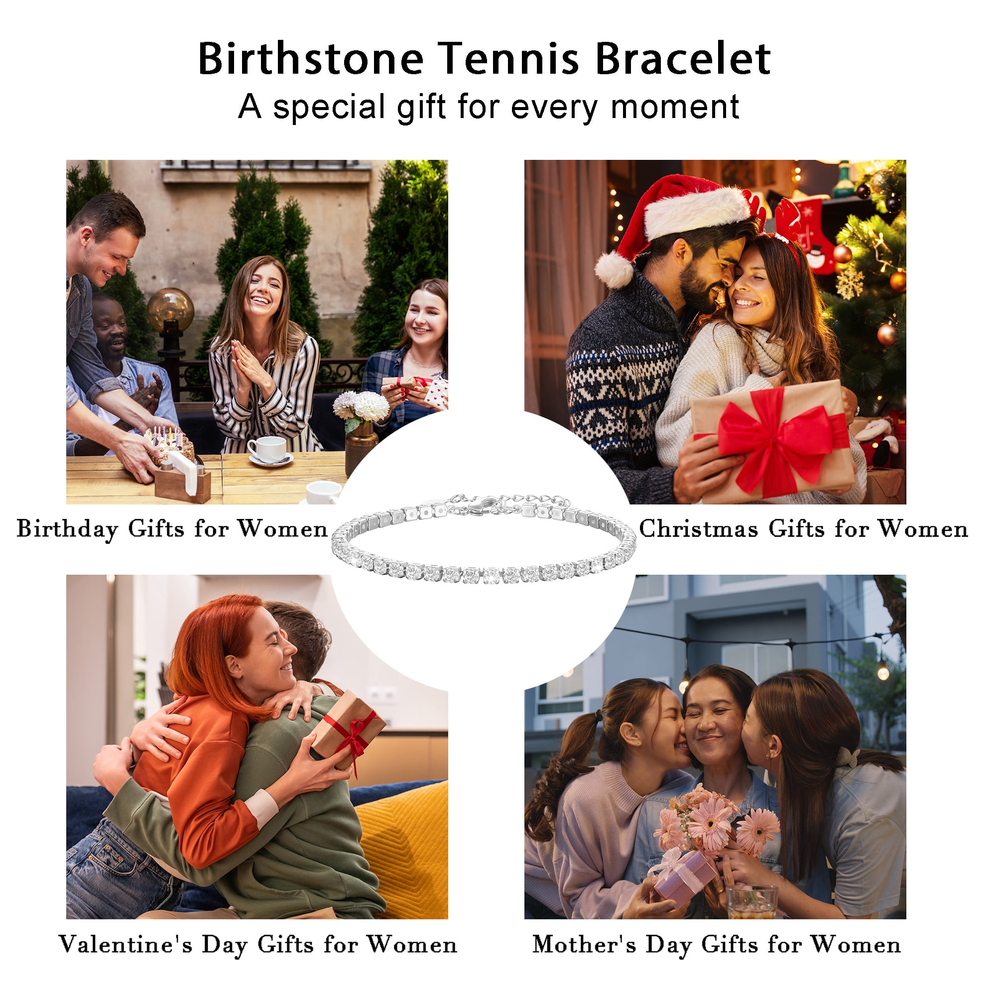 LUNVKY S925 Sterling Silver Plated Tennis Bracelets for Women Girls CZ April Birthstone Bracelets with Crystal Birthday Graduation Jewelry Gifts Teen Mom Her Adult Wife Kids Age Ideas - Image 4