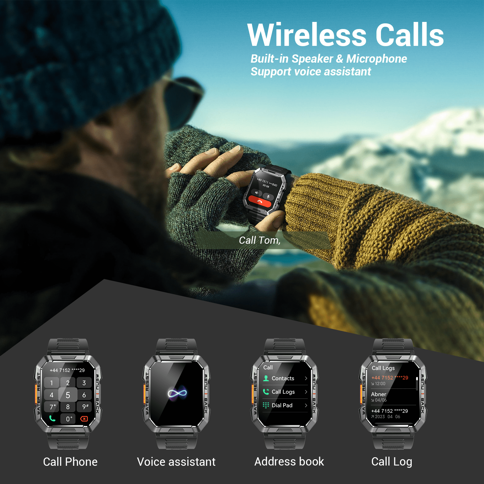 LUOMATE 2.01" Military Smartwatch for Men, 900mAh Fitness Tracker with Answer/Make Calls, 100+ Sport Modes, IP68 Waterproof, Pedometer, Compatible with Android & iPhone (Black) - Image 5