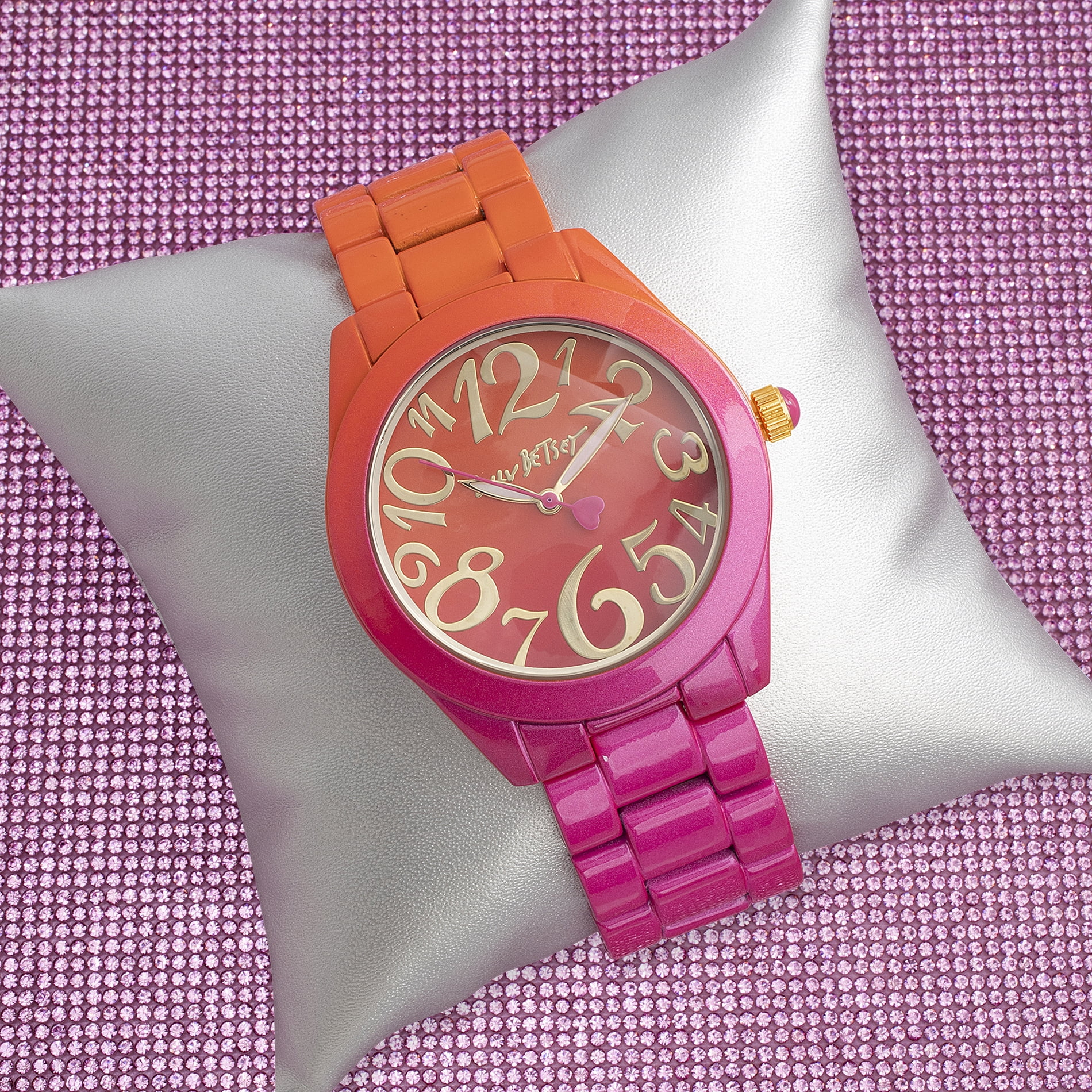 Luv Betsey Women's All Over Gradient Printed Orange and Fuchsia Case, Dial and Band Watch - Image 4