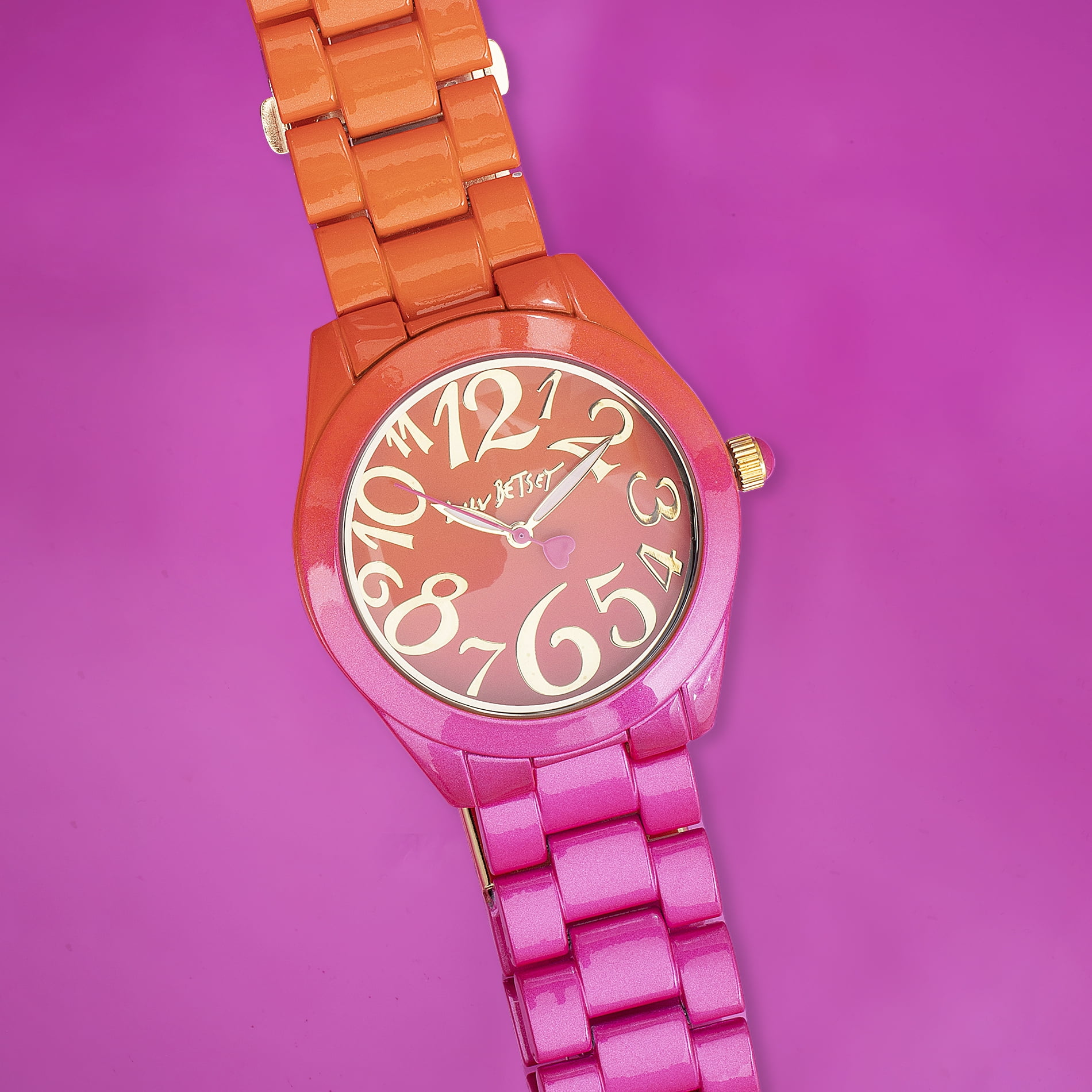 Luv Betsey Women's All Over Gradient Printed Orange and Fuchsia Case, Dial and Band Watch - Image 5