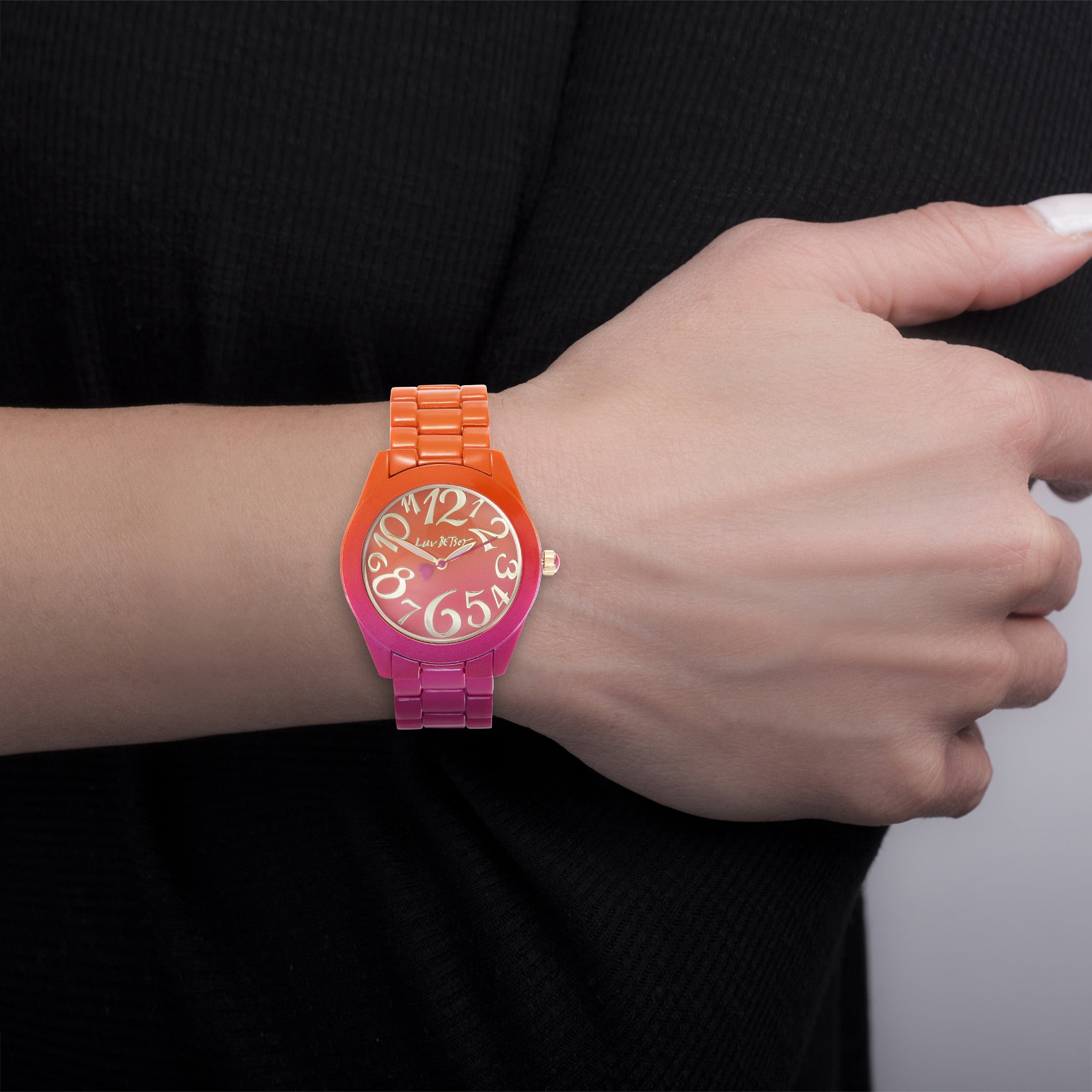 Luv Betsey Women's All Over Gradient Printed Orange and Fuchsia Case, Dial and Band Watch - Image 3