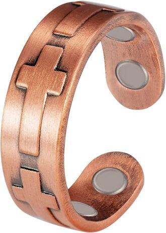 Magnetia Christian Cross Copper Magnetic Ring, Pure Copper Jewelry, Adjustable Size
