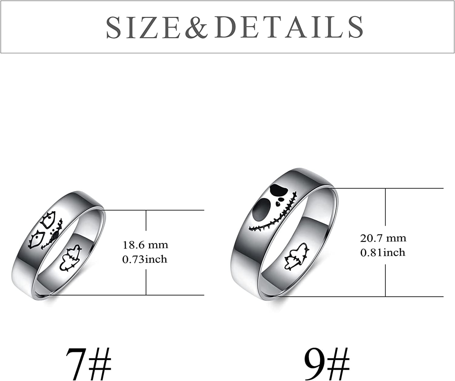 MAVLLY Jack and Sally Ring Titanium Steel Ring Nightmare Before Christmas Ring Gifts Jewelry Valentine Anniversary Birthday Gifts for Couple Women Men (1pcs) - Image 5