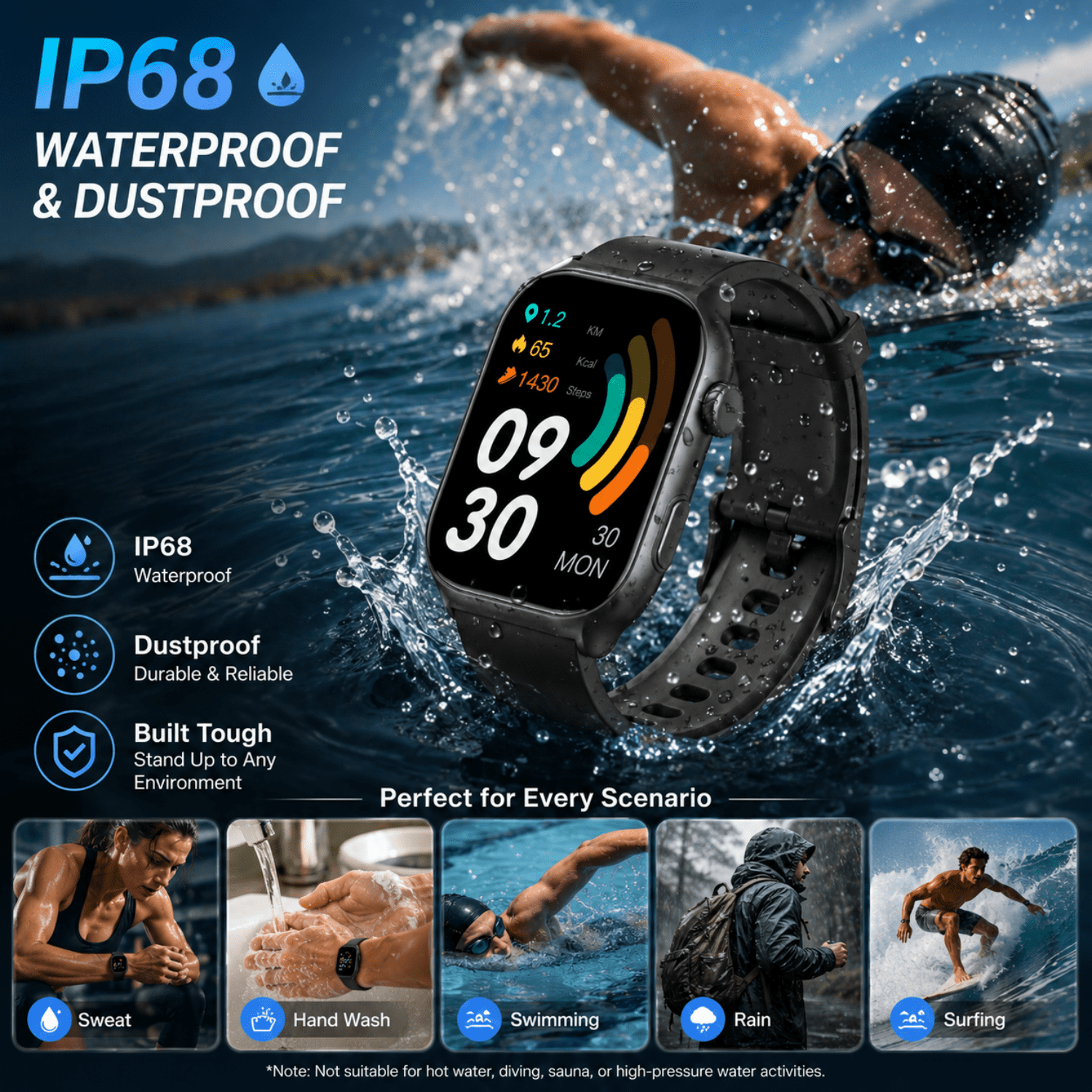 Memoria Smart Watch Fits for Android and iPhone, 1.95" HD Screen, Bluetooth Calling, IP68 Waterproof Fitness Tracker, 10-Day Battery, 100+ Sports Modes for Outdoor Sports - Image 2