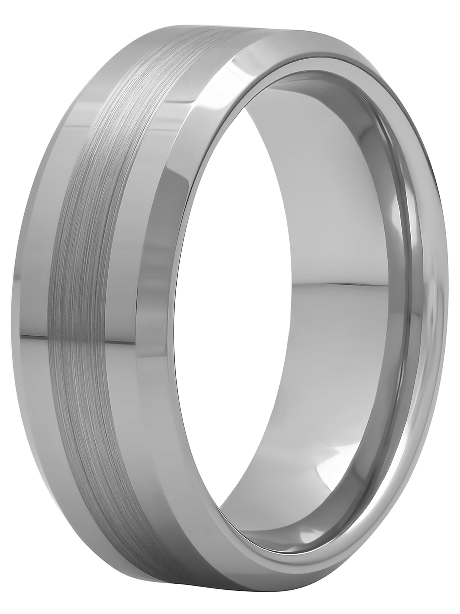 Men's Beveled and Satin Center Ring in Tungsten by Brilliance Fine Jewelry - Wedding Band - Image 4