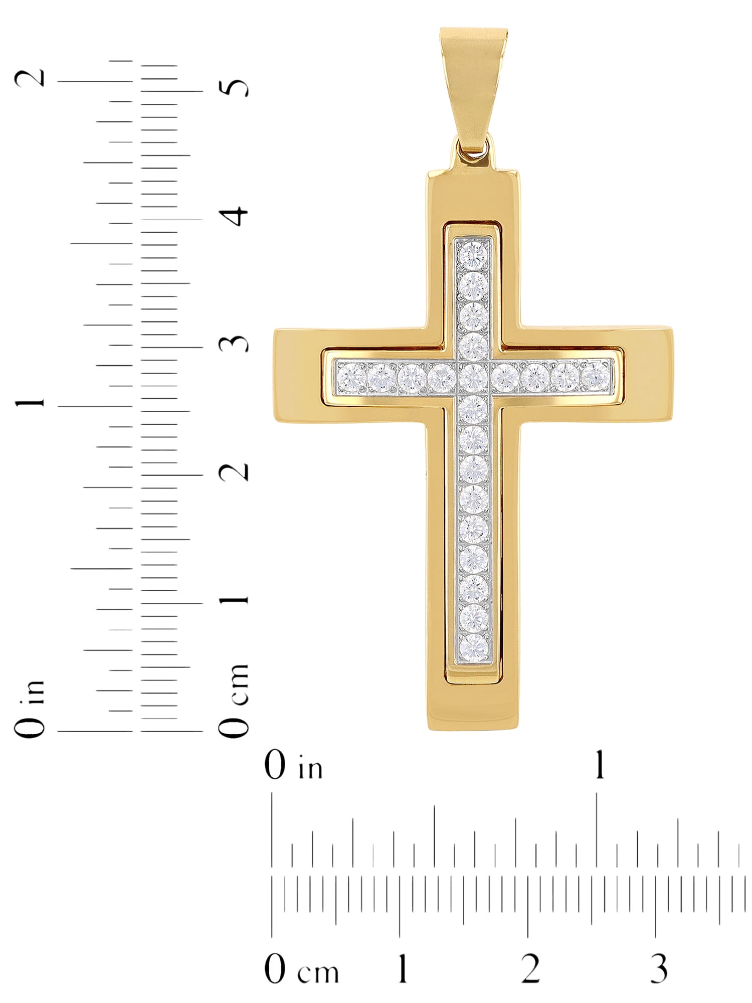 Men's Gold-Tone Stainless Steel Cubic Zirconia Cross Pendant 24" Necklace - Image 4