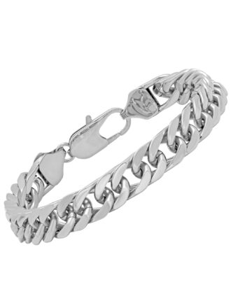 Men's Silver-Tone Stainless Steel Curb Link 8.5" Bracelet - Brilliance Fine Jewelry