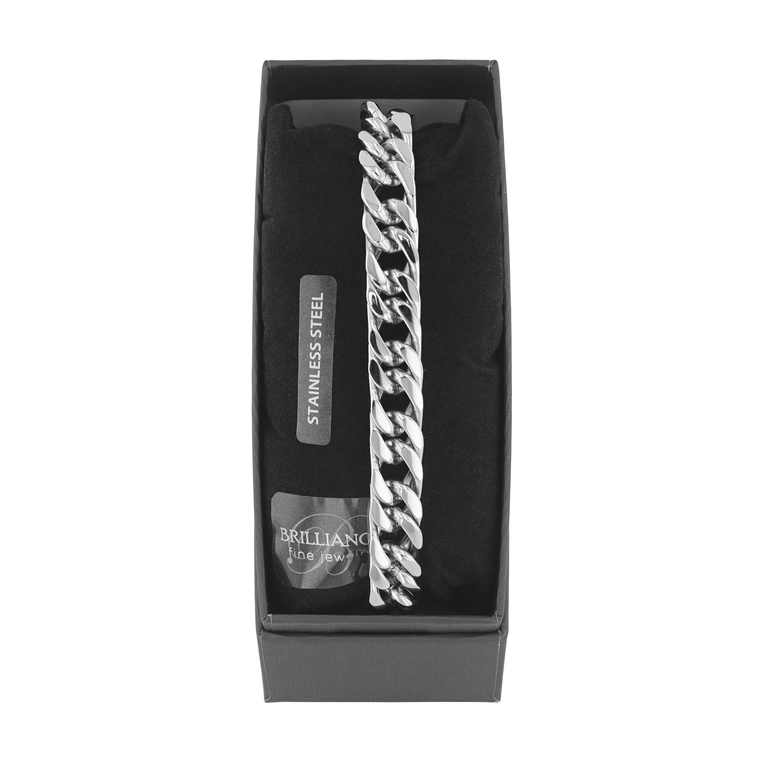 Men's Silver-Tone Stainless Steel Curb Link 8.5" Bracelet - Brilliance Fine Jewelry - Image 4