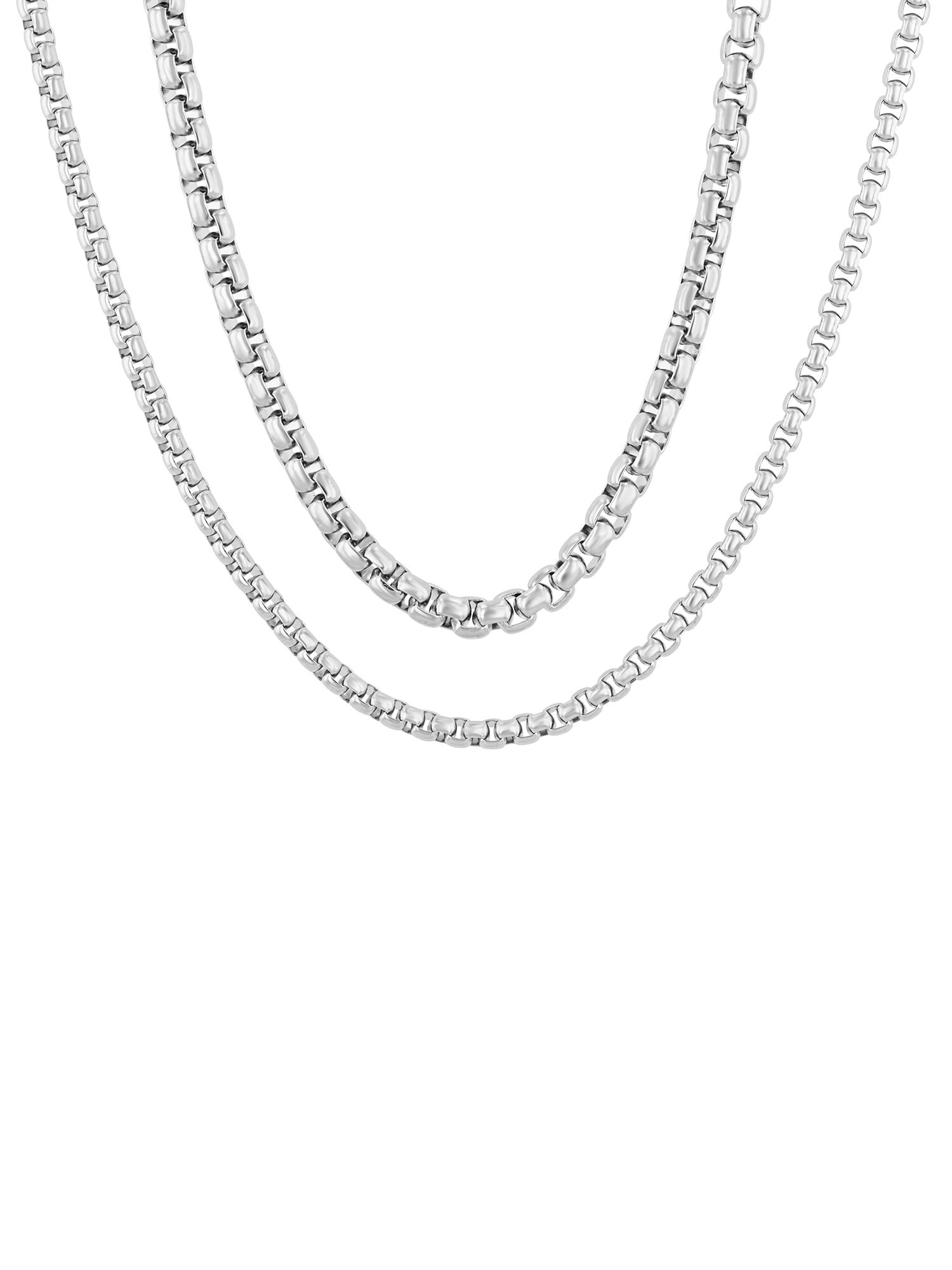 Men's Stainless Steel Set of 2 Rounded Box Chains - Believe by Brilliance