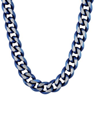 Men's Two-Tone Blue Stainless Steel 24" Curb Link Chain Necklace