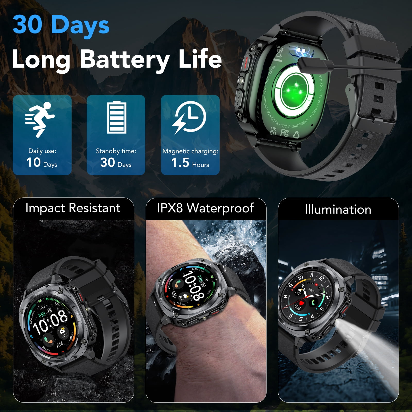 Military Smart Watch for Men Answer/Make Calls, 1.39" HD Fitness Tracker with Pedometer, 130+ Sports Mode Activity Trackers, IP68 Waterproof Outdoor Smartwatch Fits for iPhone and Android - Image 4