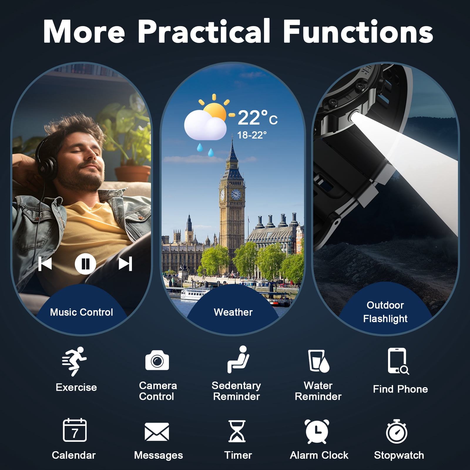 Military Smart Watch for Men Answer/Make Calls, 1.39" HD Fitness Tracker with Pedometer, 130+ Sports Mode Activity Trackers, IP68 Waterproof Outdoor Smartwatch Fits for iPhone and Android - Image 3