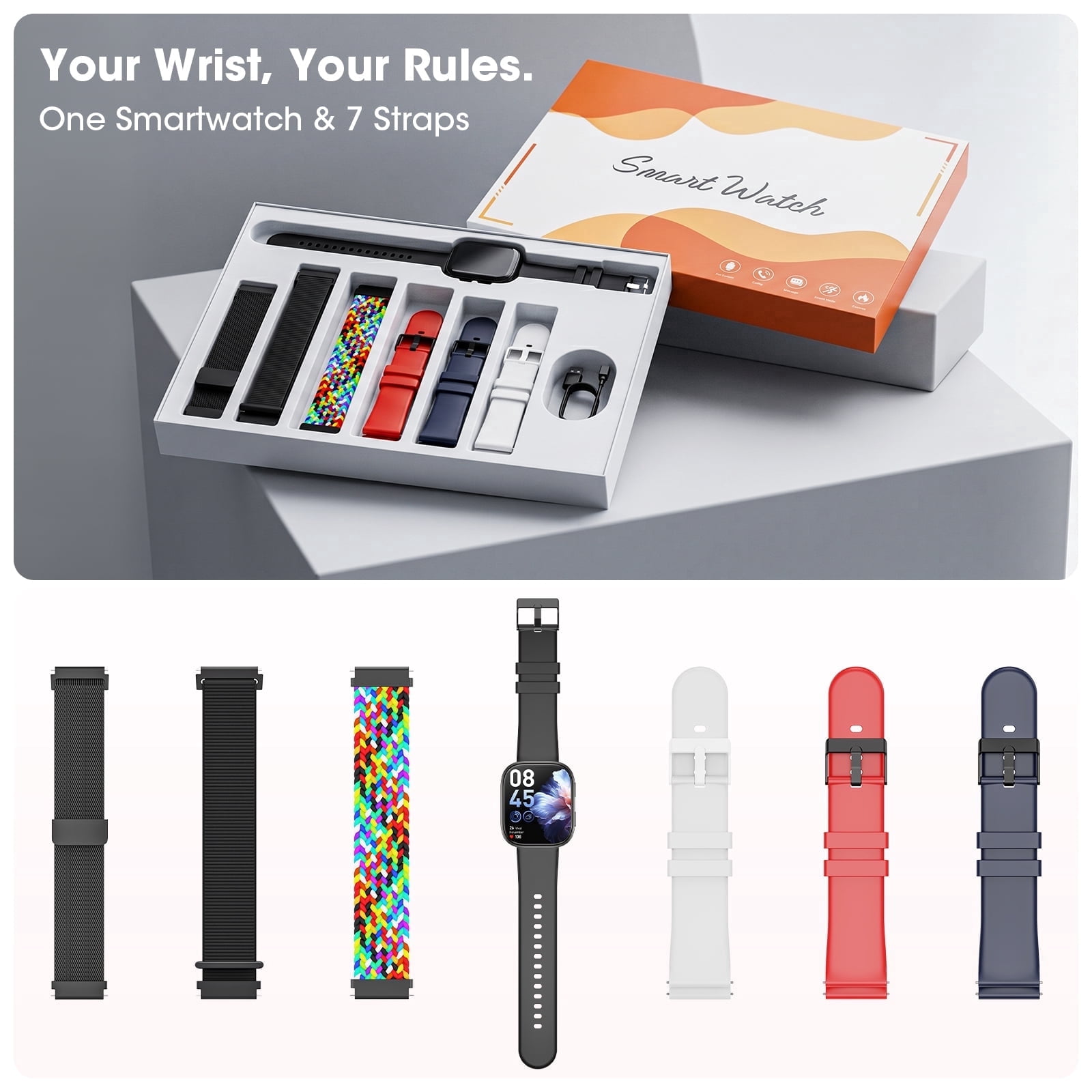 Mingdaln 7 Bands Gift Set Smart Watch Fits for Android and Iphone, Smartwatch for Women Men, 1.85" HD Fitness Tracker 120 Plus Sports Mode, Smart Watch with Bluetooth Call, IP68, Perfect gift - Image 4