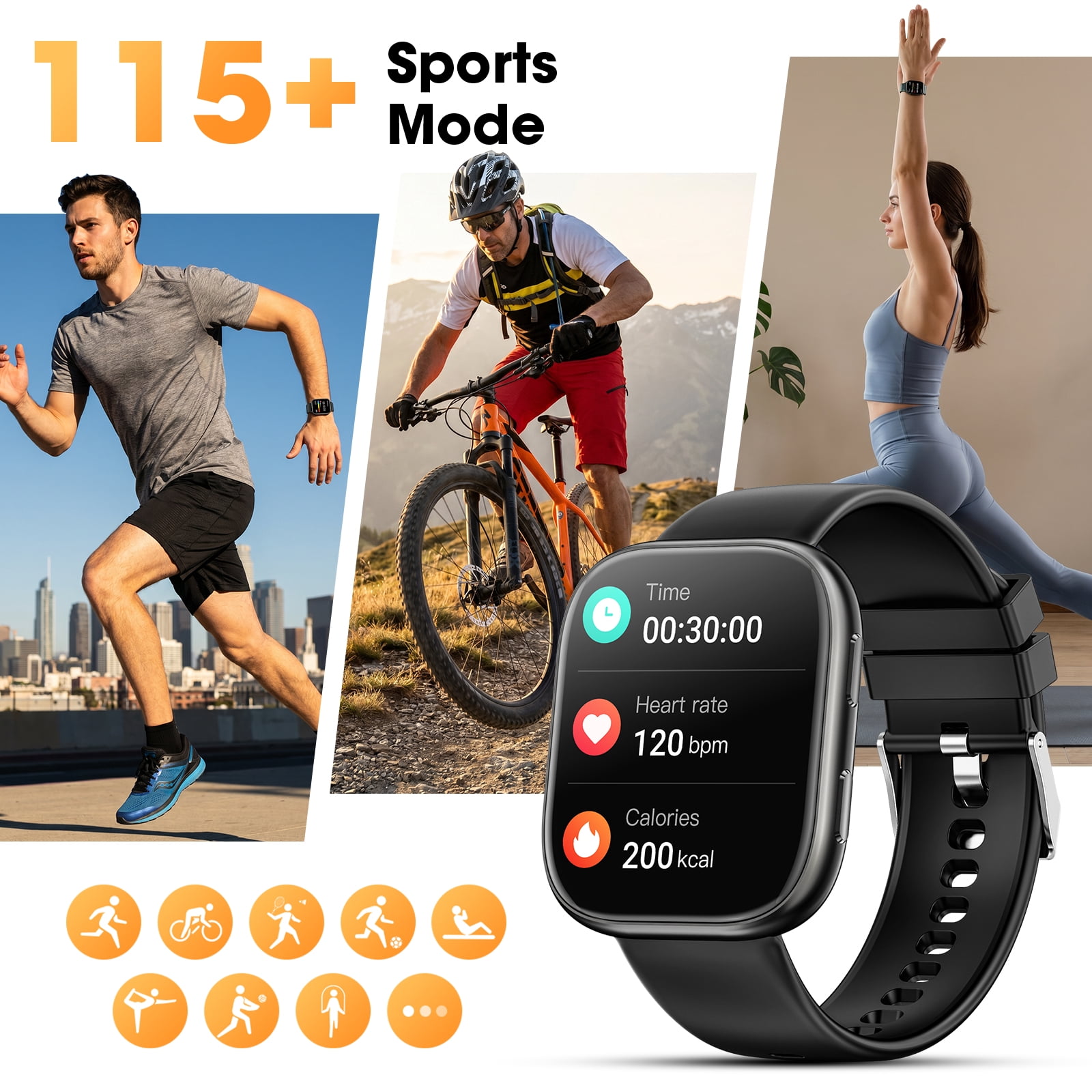 Mingdaln 7 Bands Gift Set Smart Watch Fits for Android and Iphone, Smartwatch for Women Men, 1.85" HD Fitness Tracker 120 Plus Sports Mode, Smart Watch with Bluetooth Call, IP68, Perfect gift - Image 3