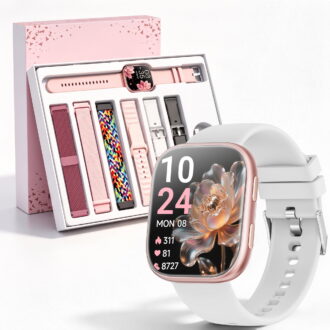 Mingdaln 7 Bands Gift Set Smart Watches Fits for Android iPhone, [1.85" AMOLED Screen] Smartwatch for women，Fitness Tracker Ip68 Waterproof with Bluetooth Calls, AI Control, 7 Days Battery，Pink