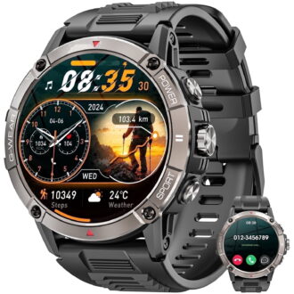 Mingdaln Military Smart watch for men,1.52'' AMOLED with 120+ Sport Modes/ IP68 Waterproof /Bluetooth Call, Rugged Fitness Tracker,smartwatch for Android and iPhone devices（Black）