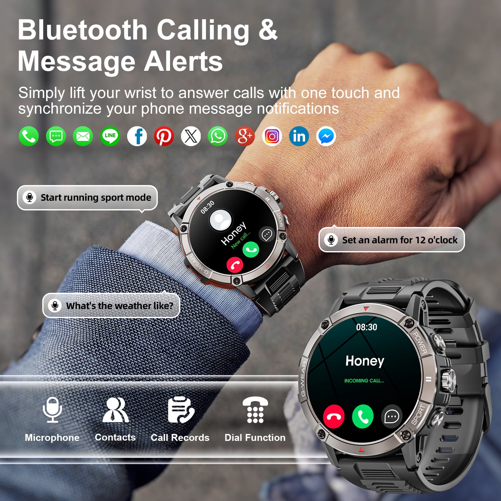 Mingdaln Military Smart watch for men,1.52'' AMOLED with 120+ Sport Modes/ IP68 Waterproof /Bluetooth Call, Rugged Fitness Tracker,smartwatch for Android and iPhone devices(Black) - Image 5