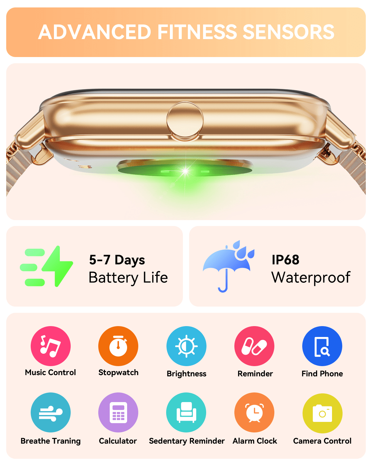 Mingdaln Smart Watch fits for Android and Iphone, IP68 Waterproof, Suitable for Women Men 100+Sports Modes 1.85 inch Fitness Tracker, with Answer/Make Calls/Message Reminder, (Two watch straps) - Image 5