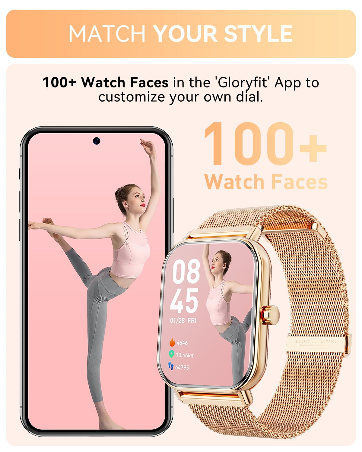 Mingdaln Smart Watch fits for Android and Iphone, IP68 Waterproof, Suitable for Women Men 100+Sports Modes 1.85 inch Fitness Tracker, with Answer/Make Calls/Message Reminder, (Two watch straps) - Image 3