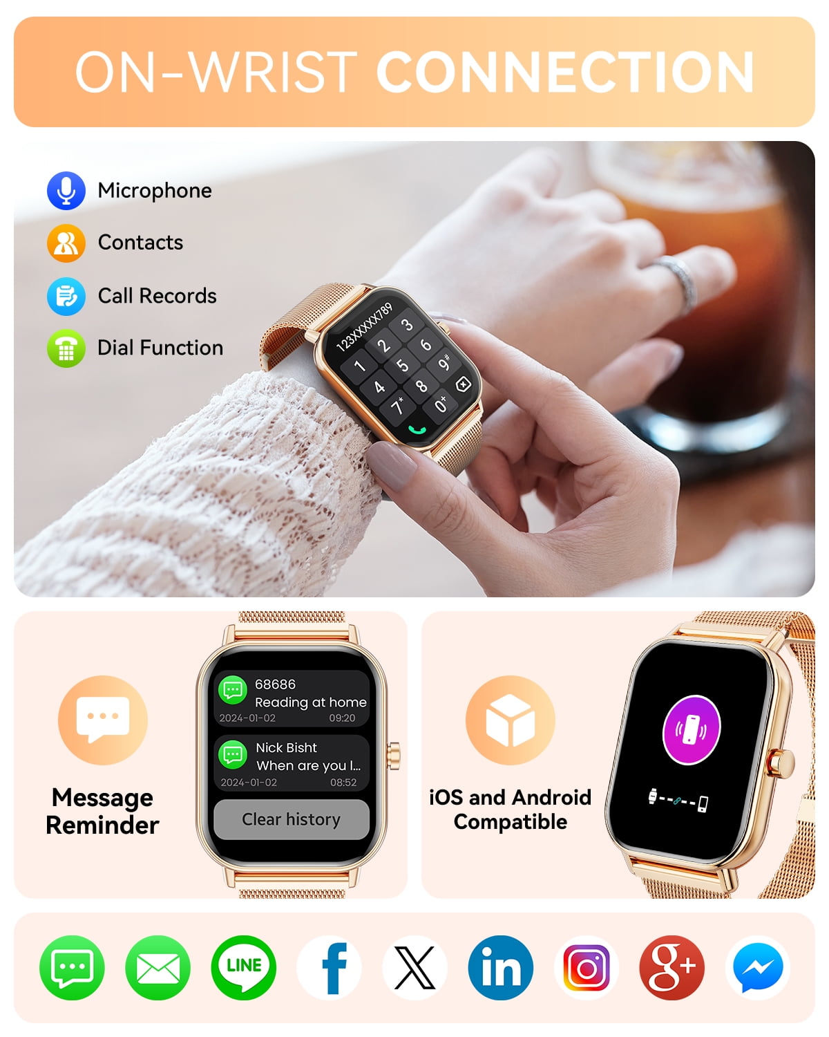 Mingdaln Smart Watch fits for Android and Iphone, IP68 Waterproof, Suitable for Women Men 100+Sports Modes 1.85 inch Fitness Tracker, with Answer/Make Calls/Message Reminder, (Two watch straps) - Image 4
