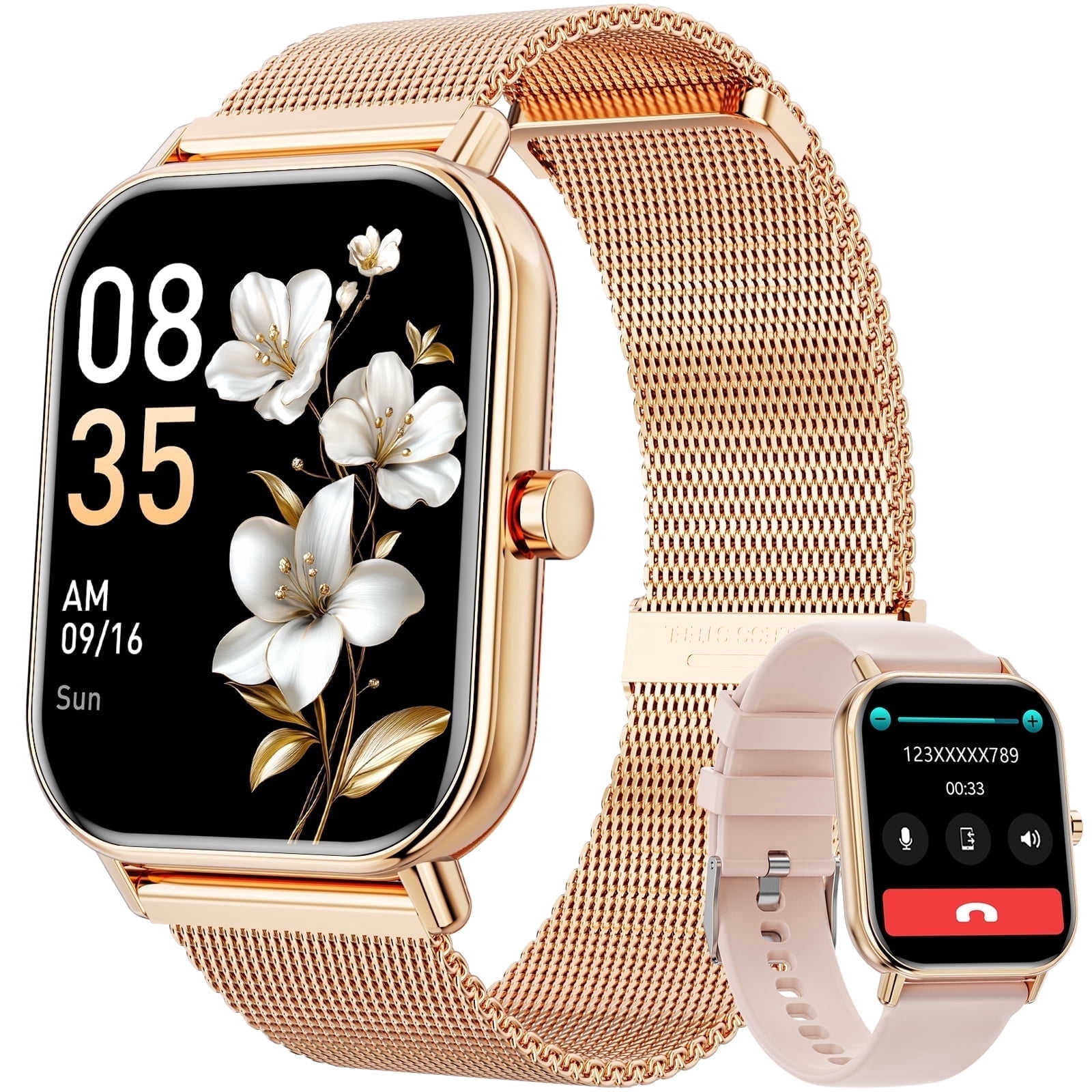 Mingdaln Smart Watch fits for Android and Iphone, IP68 Waterproof, Suitable for Women Men 100+Sports Modes 1.85 inch Fitness Tracker, with Answer/Make Calls/Message Reminder, (Two watch straps)