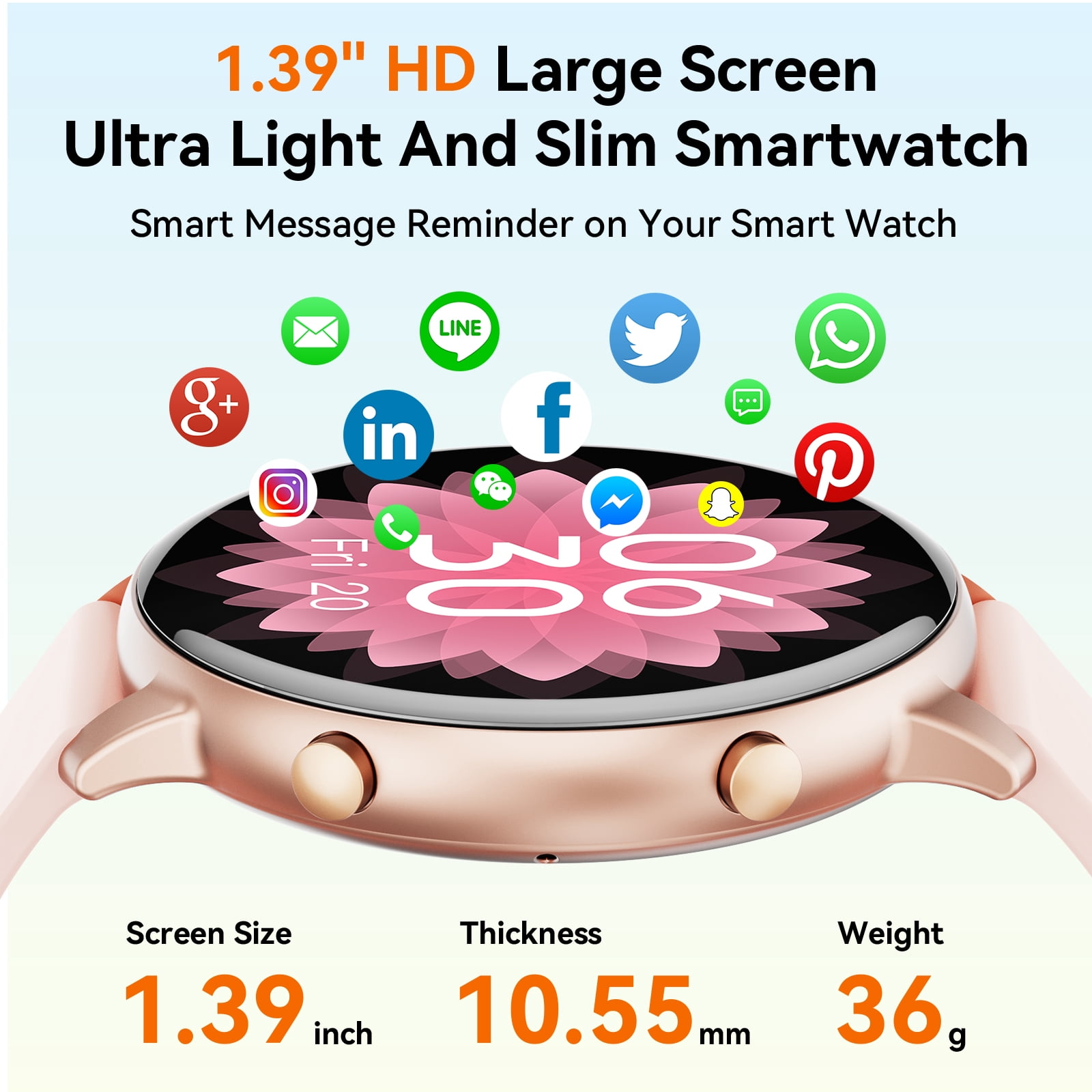 Mingdaln Women Smart Watch 45MM, with Answer Make Call/IP68 waterproof/10 days standby, with Fitness Tracker,fits for Android iPhone Devices(Pink) - Image 2
