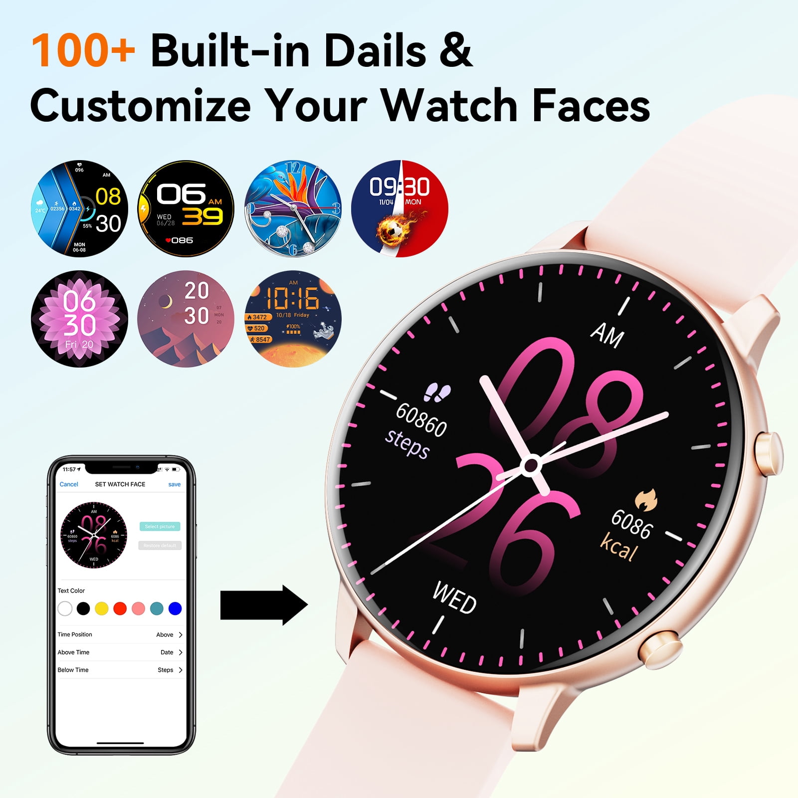 Mingdaln Women Smart Watch 45MM, with Answer Make Call/IP68 waterproof/10 days standby, with Fitness Tracker,fits for Android iPhone Devices(Pink) - Image 5