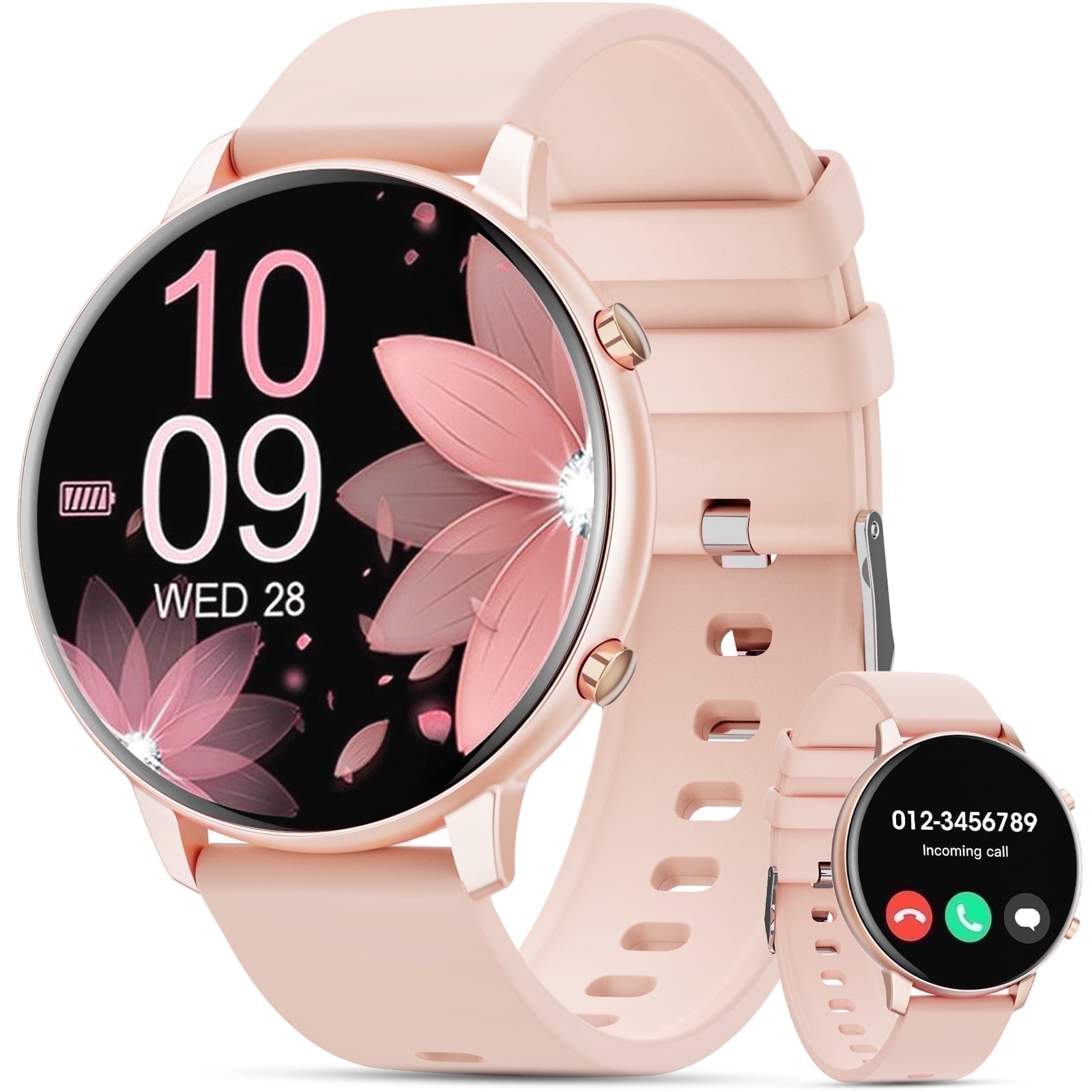 Mingdaln Women Smart Watch 45MM, with Answer Make Call/IP68 waterproof/10 days standby, with Fitness Tracker,fits for Android iPhone Devices(Pink)