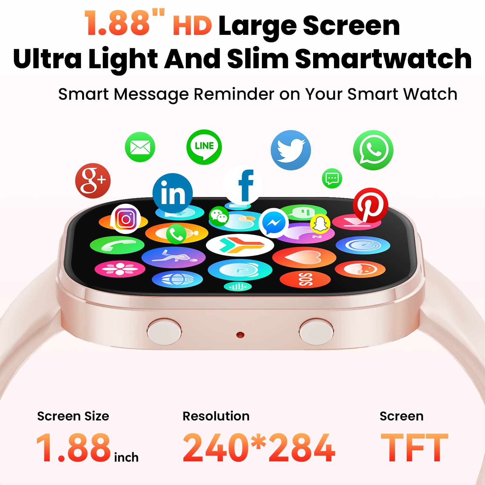 Minsxk 1.88''HD Smart Watch Fits for Android and IPhone,Smartwatch for Women Men, IP68 Waterproof, Bluetooth Answer Calls, Fitness Tracker with Multi Sport Modes,for Gift (Pink) - Image 5