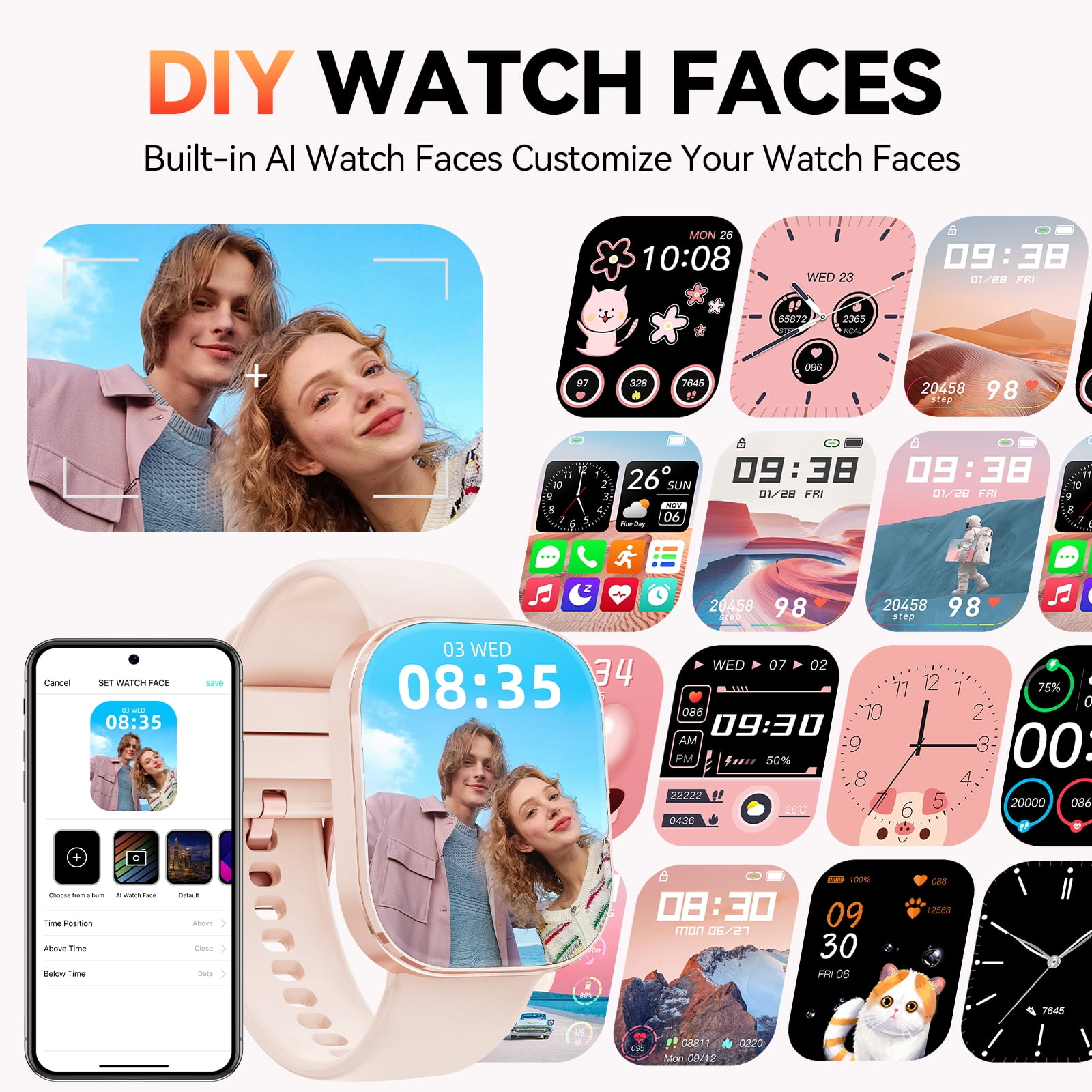 Minsxk 1.88''HD Smart Watch Fits for Android and IPhone,Smartwatch for Women Men, IP68 Waterproof, Bluetooth Answer Calls, Fitness Tracker with Multi Sport Modes,for Gift (Pink) - Image 4