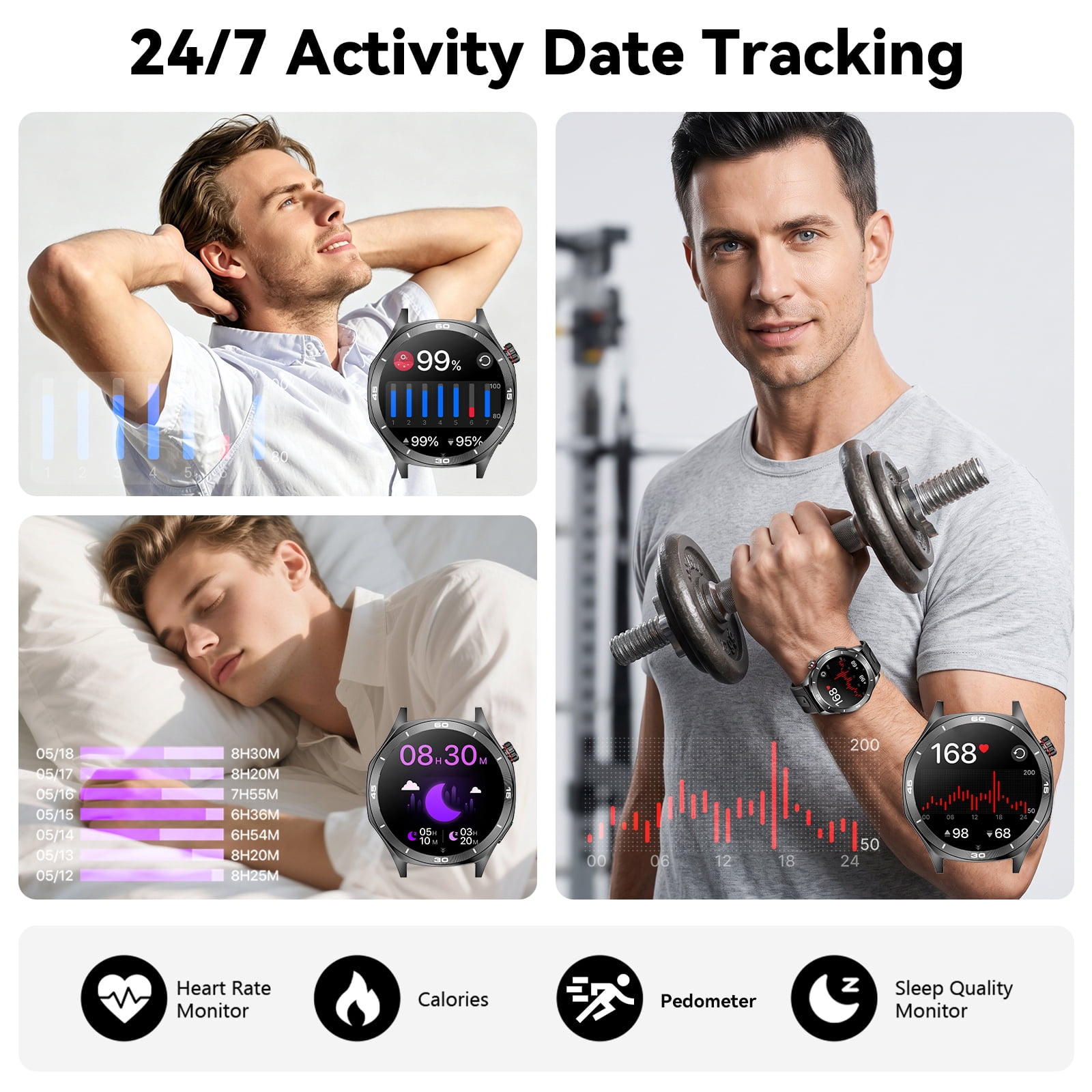 Minsxk Smart Watch Fits for Android and Iphone, 1.52" HD Fitness Tracker,120+ Sport Modes, Smartwatch with Bluetooth Calls/Answer,Smart Watches for Men Women,Ip68 Waterproof,for Gift Black - Image 3
