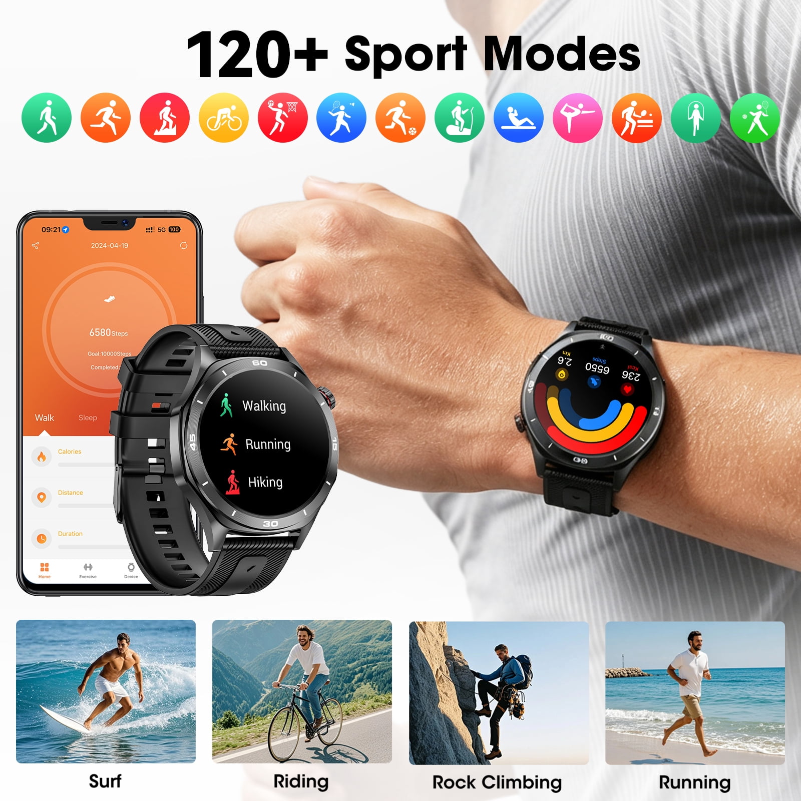 Minsxk Smart Watch Fits for Android and Iphone, 1.52" HD Fitness Tracker,120+ Sport Modes, Smartwatch with Bluetooth Calls/Answer,Smart Watches for Men Women,Ip68 Waterproof,for Gift Black - Image 2