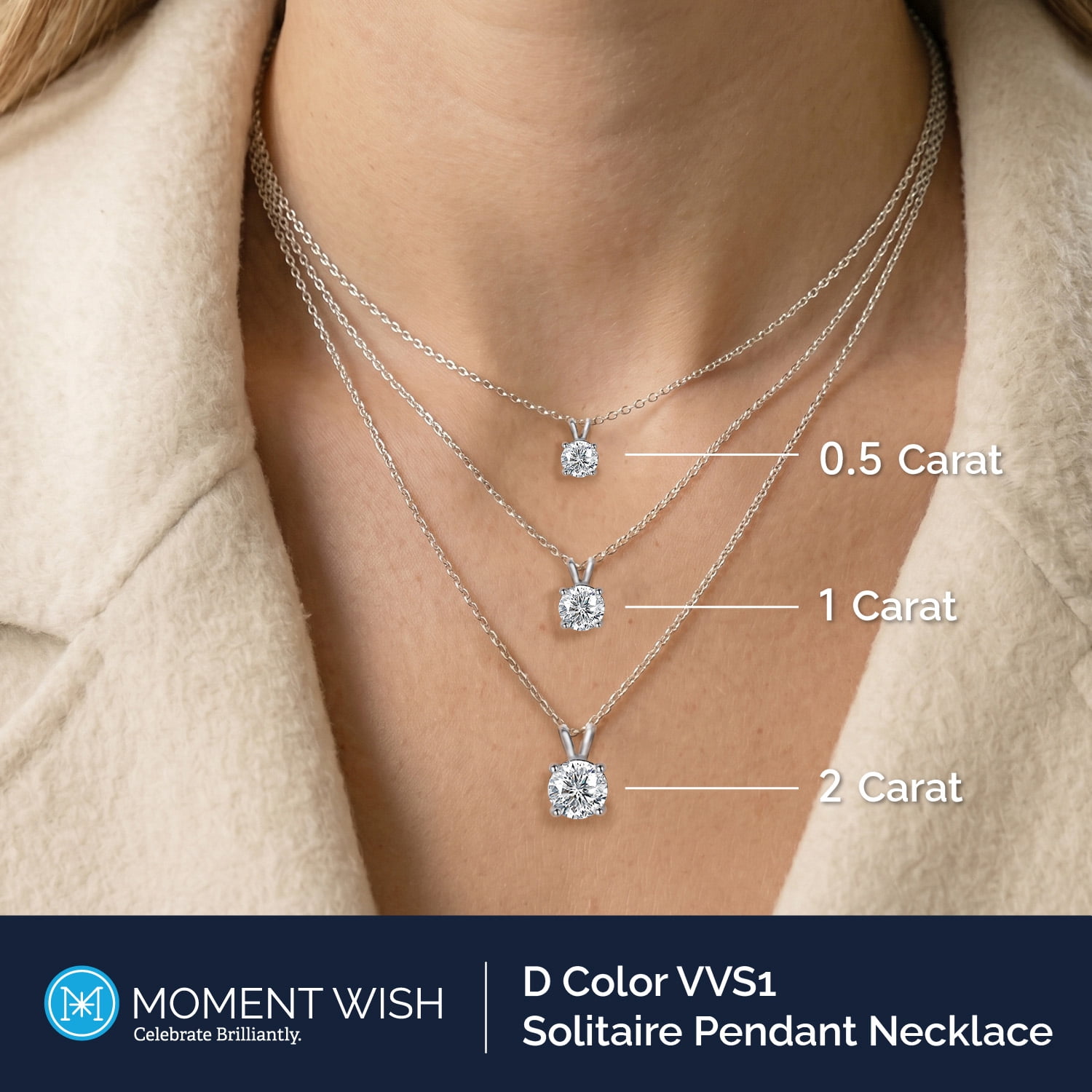 MomentWish 1 Carat Round Cut Moissanite Solitaire Pendant Necklace 925 Sterling Silver Christmas Anniversaries Jewelry Gift for Women - Image 4