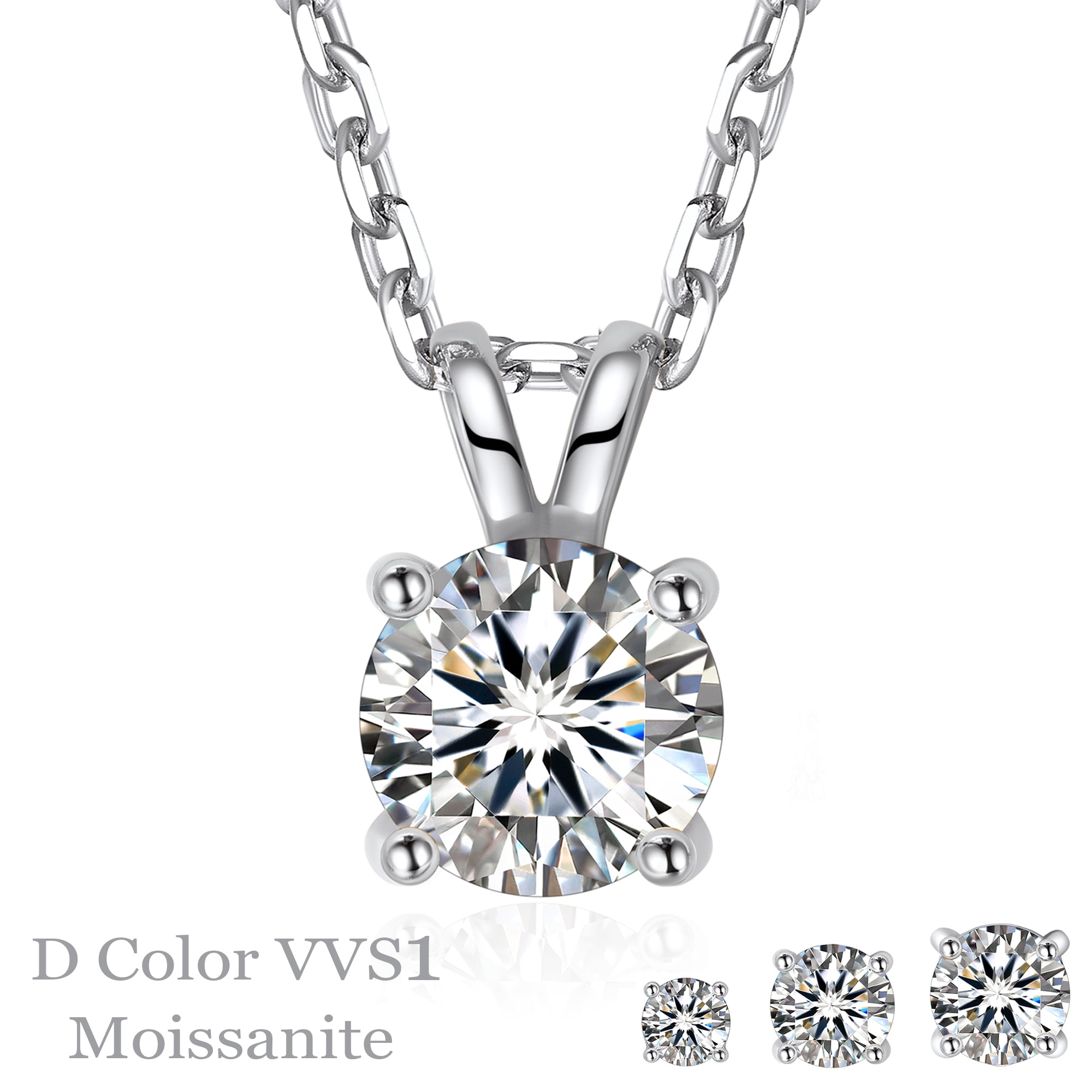 MomentWish 1 Carat Round Cut Moissanite Solitaire Pendant Necklace 925 Sterling Silver Christmas Anniversaries Jewelry Gift for Women