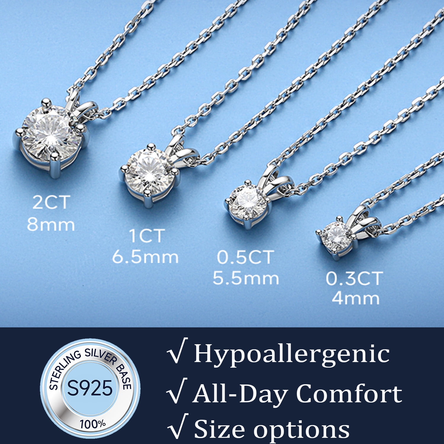 MomentWish 1 Carat Round Cut Moissanite Solitaire Pendant Necklace 925 Sterling Silver Christmas Anniversaries Jewelry Gift for Women - Image 5
