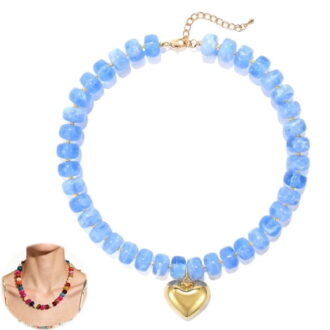 Mothers Day Gifts for Women, Resin Chunky Beaded Necklace, Minimalist Modern Boho Statement Necklace, Lightweight Adjustable Fashion Jewelry Accessories for Birthday Holiday Gift