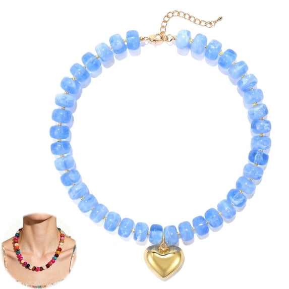 Mothers Day Gifts for Women, Resin Chunky Beaded Necklace, Minimalist Modern Boho Statement Necklace, Lightweight Adjustable Fashion Jewelry Accessories for Birthday Holiday Gift
