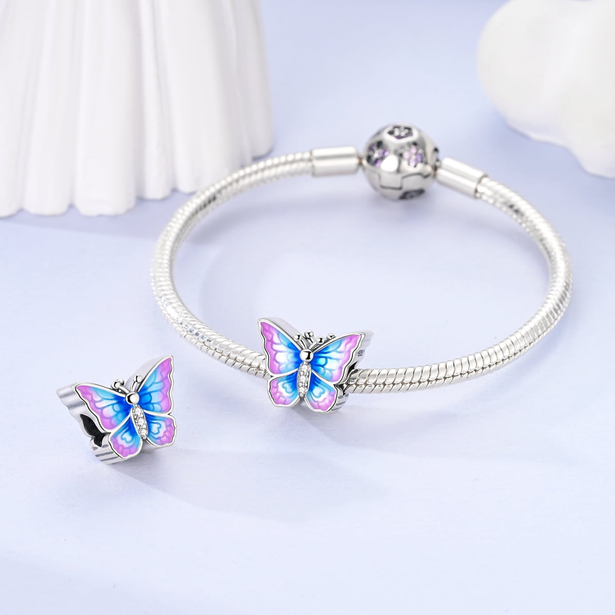 MULA 925 Sterling Silver Purple Butterfly Charm, Sparkling AAA CZ DIY Fit European Bracelet Women's Jewelry Gift for Her - Image 5