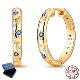 MULA European 925 Sterling Silver Starry Night Huggie Hoop Earrings For Women, Hypoallergenic Sparkling AAA CZ Jewelry Birthday Gift with Box