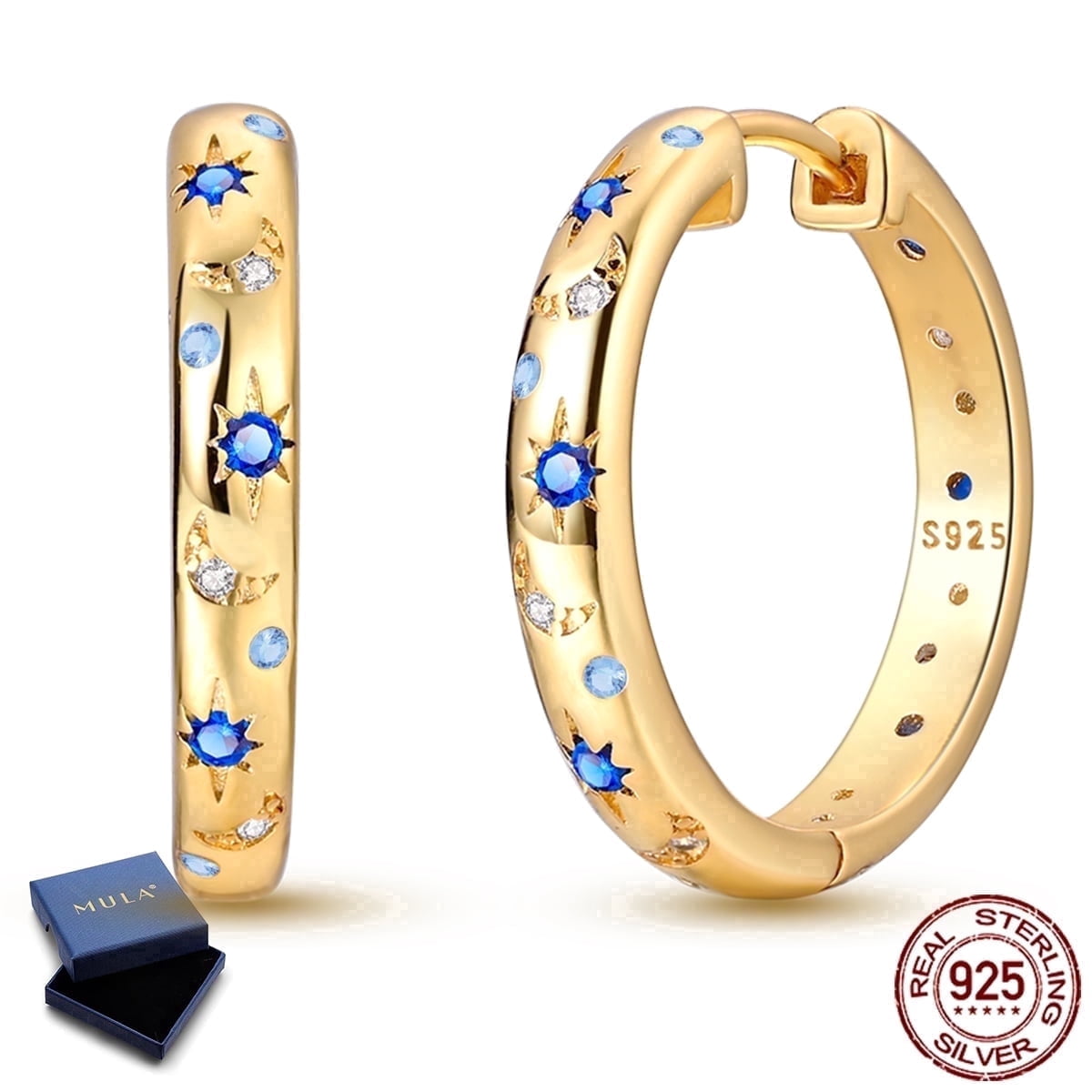 MULA European 925 Sterling Silver Starry Night Huggie Hoop Earrings For Women, Hypoallergenic Sparkling AAA CZ Jewelry Birthday Gift with Box