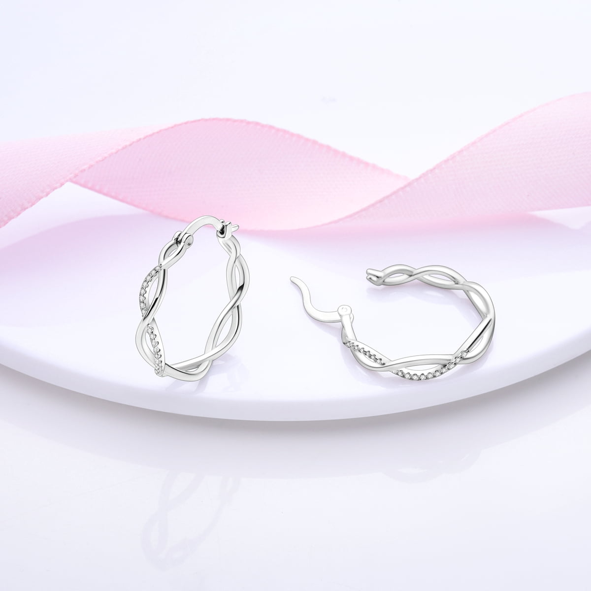 MULA European Original Sparkling Weave 925 Sterling Silver Hoop Earrings Cubic Zirconia For Women Jewelry Birthday Gift with Box - Image 4