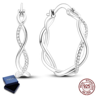 MULA European Original Sparkling Weave 925 Sterling Silver Hoop Earrings Cubic Zirconia For Women Jewelry Birthday Gift with Box