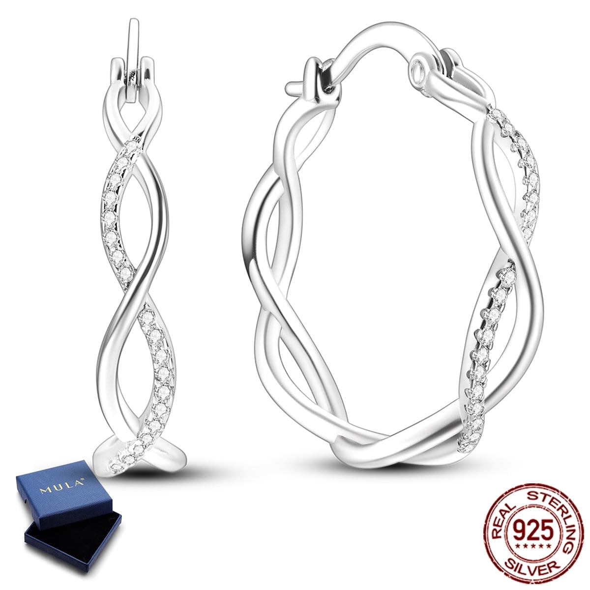 MULA European Original Sparkling Weave 925 Sterling Silver Hoop Earrings Cubic Zirconia For Women Jewelry Birthday Gift with Box