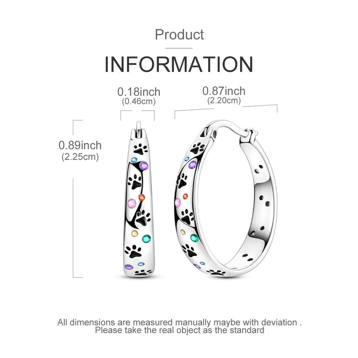 NARMO 925 Sterling Silver Cute Enamel Pawprint 22mm Hoop Huggie Earrings, Colorful Cubic Zirconia Hypoallergenic Women's Jewelry Birthday Gift for Her with Box - Image 4