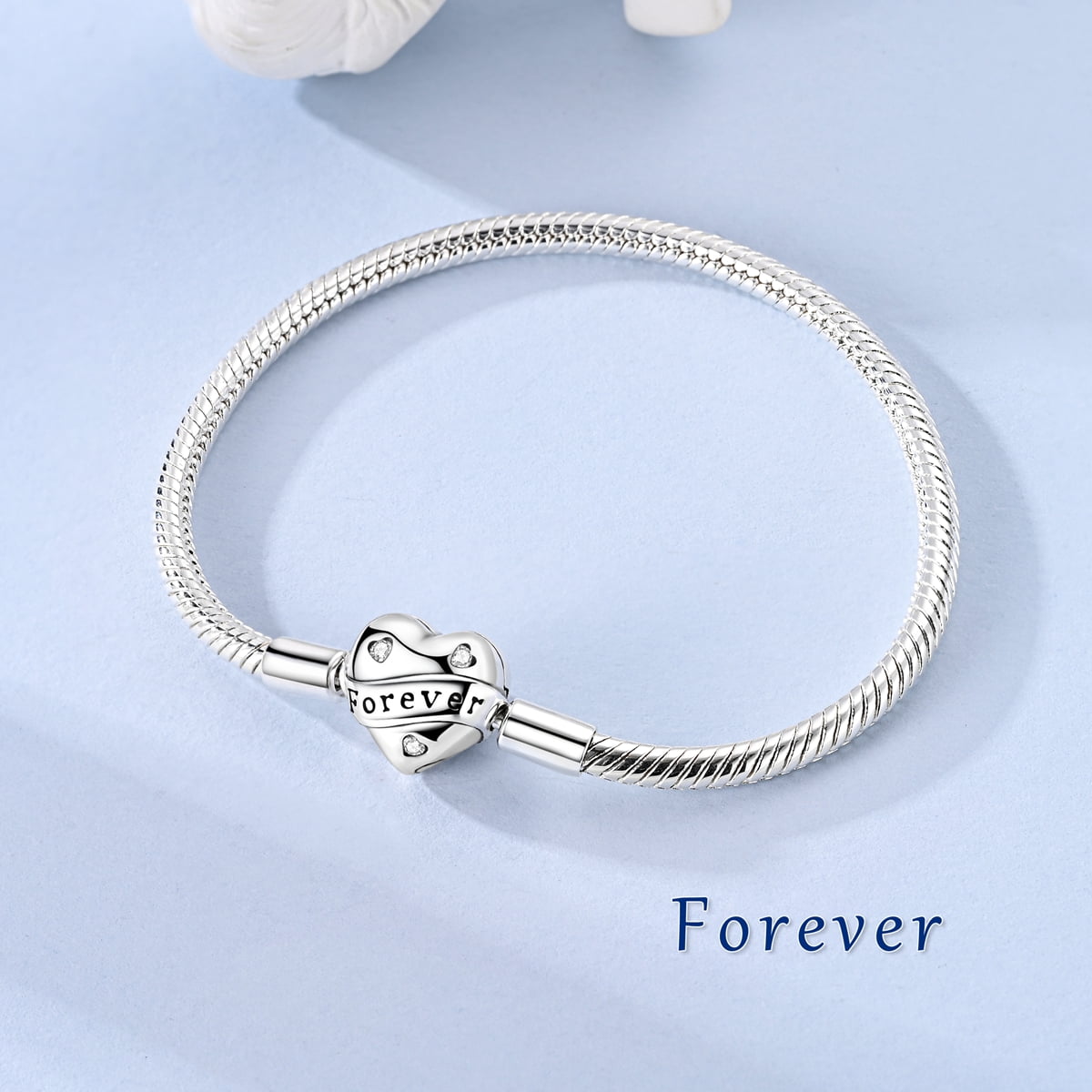NARMO European 925 Sterling Silver Cubic Zirconia Heart Clasp Snake Bracelet fit Charms Beads Pendant for Women Jewelry - Image 3