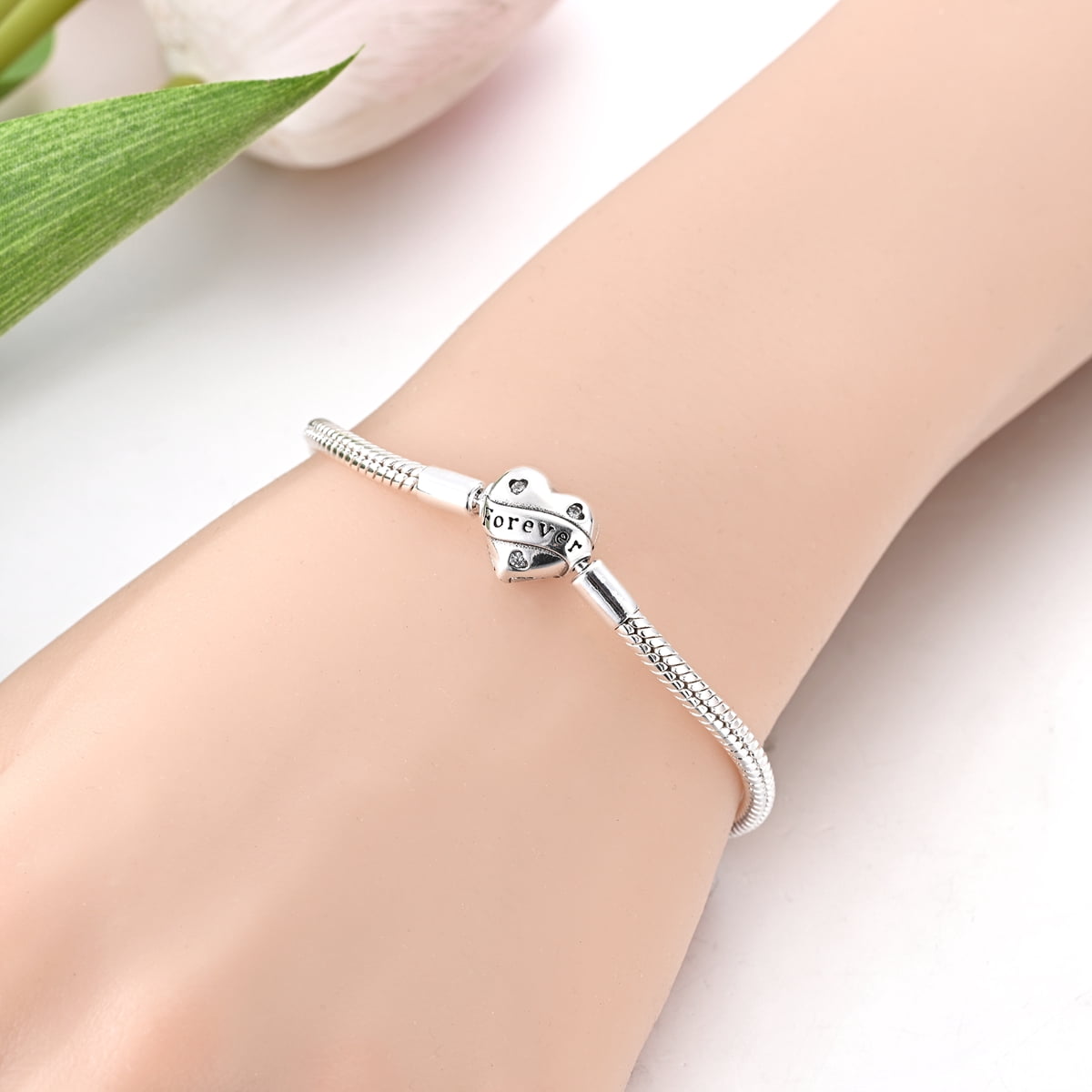 NARMO European 925 Sterling Silver Cubic Zirconia Heart Clasp Snake Bracelet fit Charms Beads Pendant for Women Jewelry - Image 5