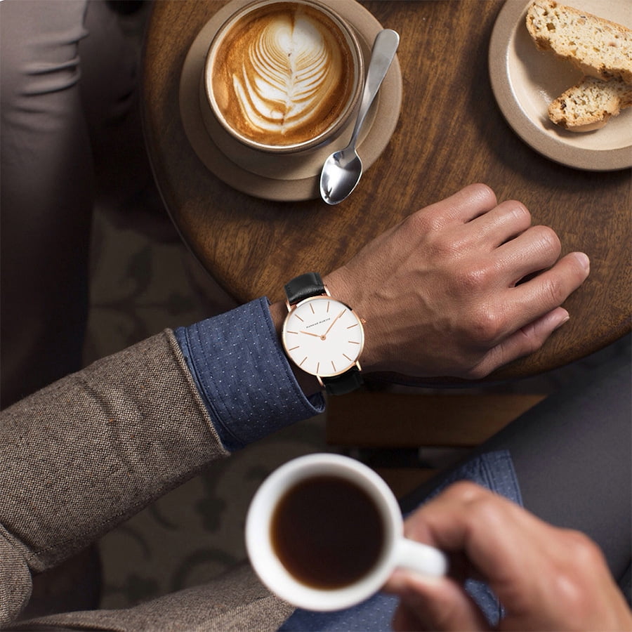 New men's watch, waterproof, simple leather strap watch, slim wristwatch, fashionable men's leather strap quartz watch - Image 5
