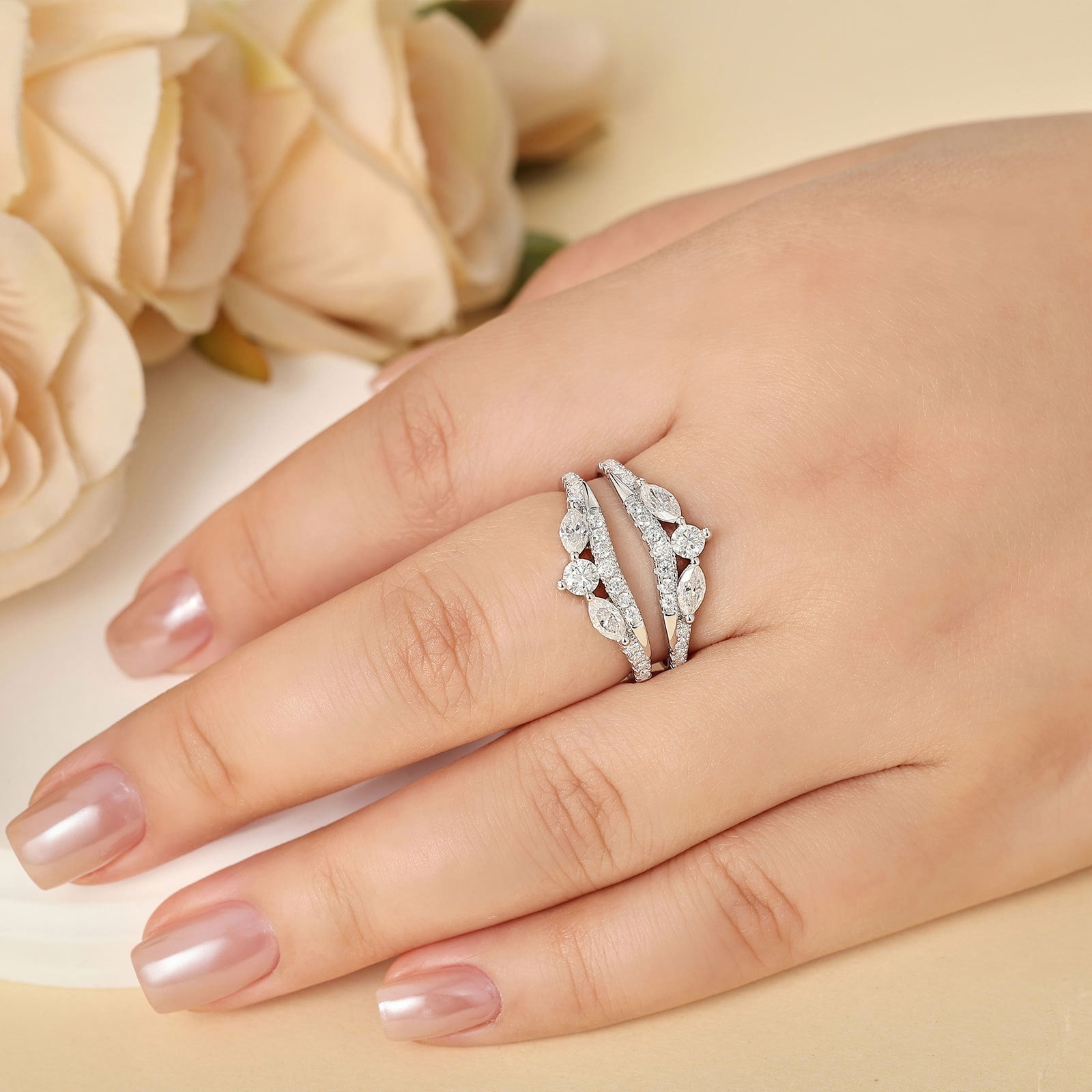 Newshe Jewellery 3 Ct Moissanite Wedding Rings Set VVS1 D Color Engagement Rings Enhancer Band 925 Sterling Silver - Image 2