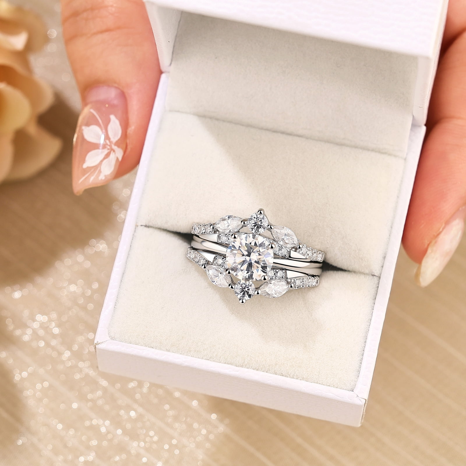 Newshe Jewellery 3 Ct Moissanite Wedding Rings Set VVS1 D Color Engagement Rings Enhancer Band 925 Sterling Silver - Image 5